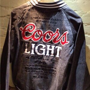 NEW! Rare The Laundry Room Black Denim Jacket with Red and White Logo